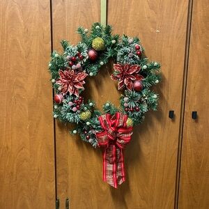 Festive Holiday Wreath with Red and Gold Accents